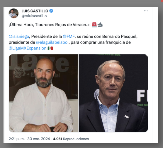 Bernardo Pasquel compraría una franquicia de Liga de Expansión MX ¿Veracruz FC?